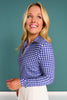 SSYS Long Sleeve Quarter Zip Top In Navy Gingham
