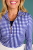 SSYS Long Sleeve Quarter Zip Top In Navy Gingham