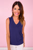 SSYS Signature V Neck Sleeveless Tank In Navy *FINAL SALE*