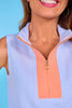 SSYS Brooke Seersucker Orange Contrast Ribbed Sleeveless Top In Blue