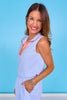 SSYS Brooke Seersucker Orange Contrast Ribbed Sleeveless Top In Blue