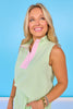 SSYS Brooke Seersucker Pink Contrast Ribbed Sleeveless Top In Green