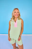 SSYS Brooke Seersucker Pink Contrast Ribbed Sleeveless Top In Green