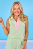 SSYS Brooke Seersucker Pink Contrast Ribbed Sleeveless Top In Green