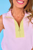 SSYS Brooke Seersucker Yellow Contrast Ribbed Sleeveless Top In Pink