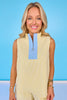 SSYS Brooke Seersucker Light Blue Contrast Ribbed Sleeveless Top In Yellow
