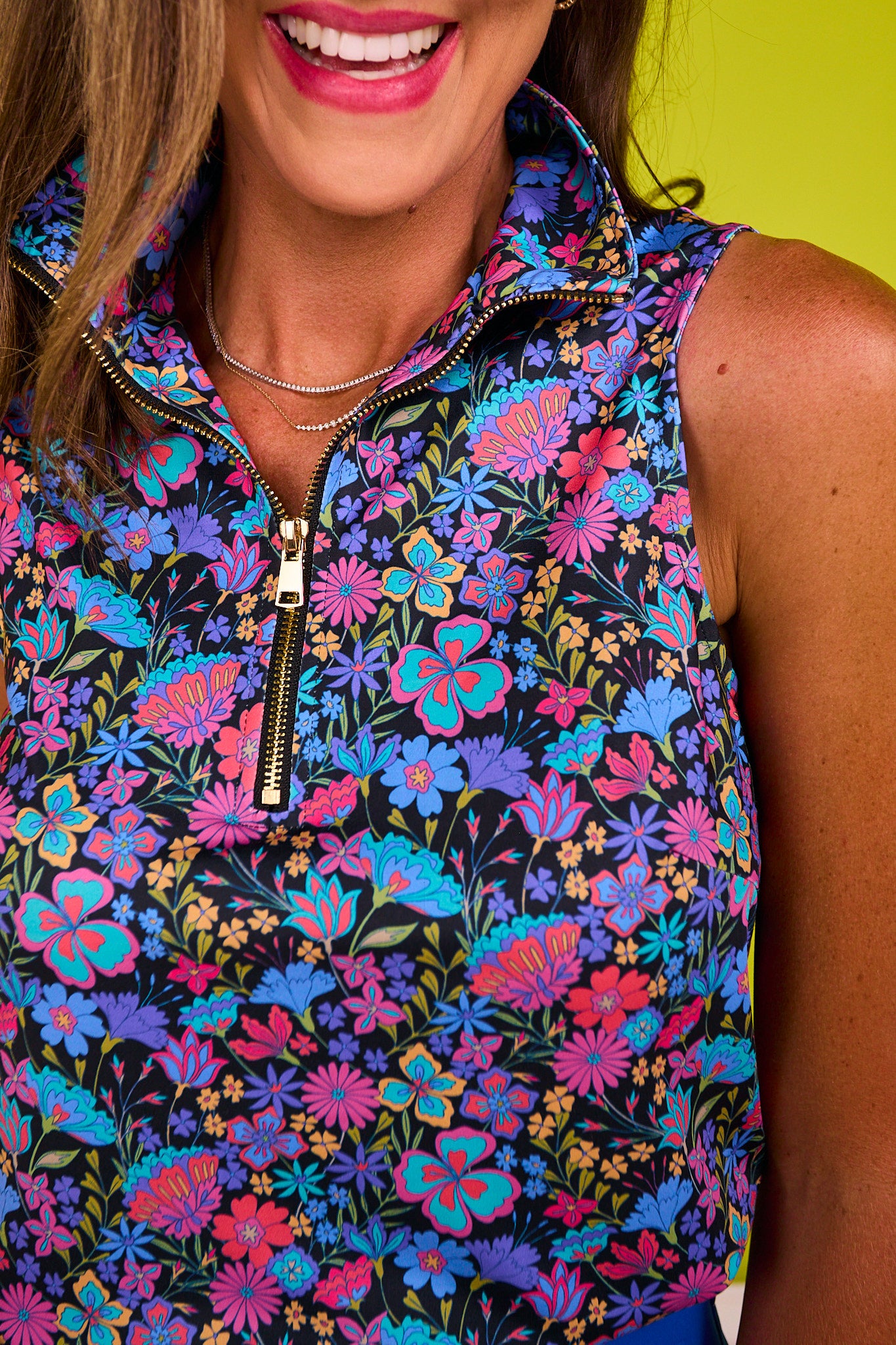 SSYS Sleeveless Quarter Zip Top In Electric Night Garden