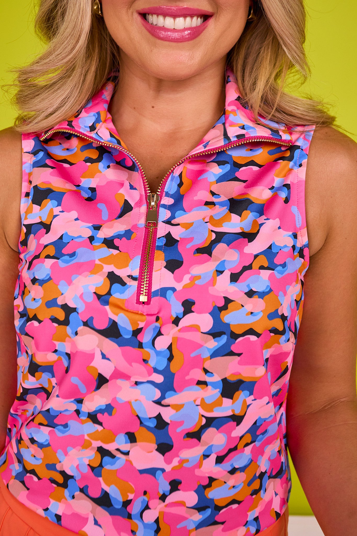 SSYS Sleeveless Quarter Zip Top In Neon Camo