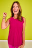 SSYS Ribbed Ruffle Back Active Top In Dark Pink