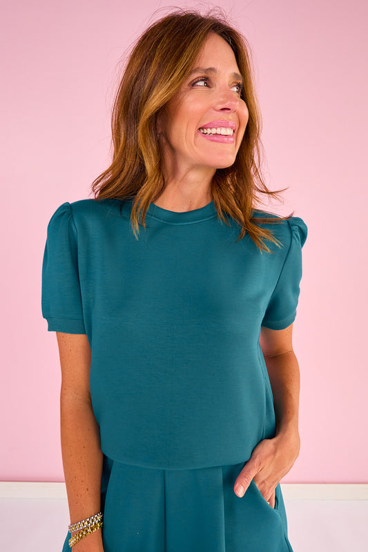 SSYS Kerra Air Crew Neck Short Sleeve Sweatshirt In Teal