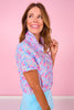 SSYS Scuba Short Sleeve Pink Contrast Zip Up Top In Ditsy Floral