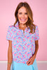 SSYS Scuba Short Sleeve Pink Contrast Zip Up Top In Ditsy Floral