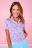 SSYS Scuba Short Sleeve Pink Contrast Zip Up Top In Ditsy Floral