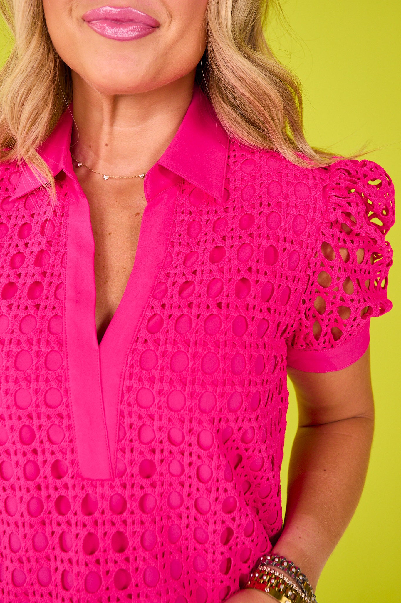 SSYS Kendall Lace Cane Top In Bright Pink