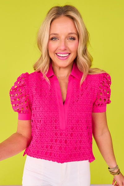 SSYS Kendall Lace Cane Top In Bright Pink *FINAL SALE*