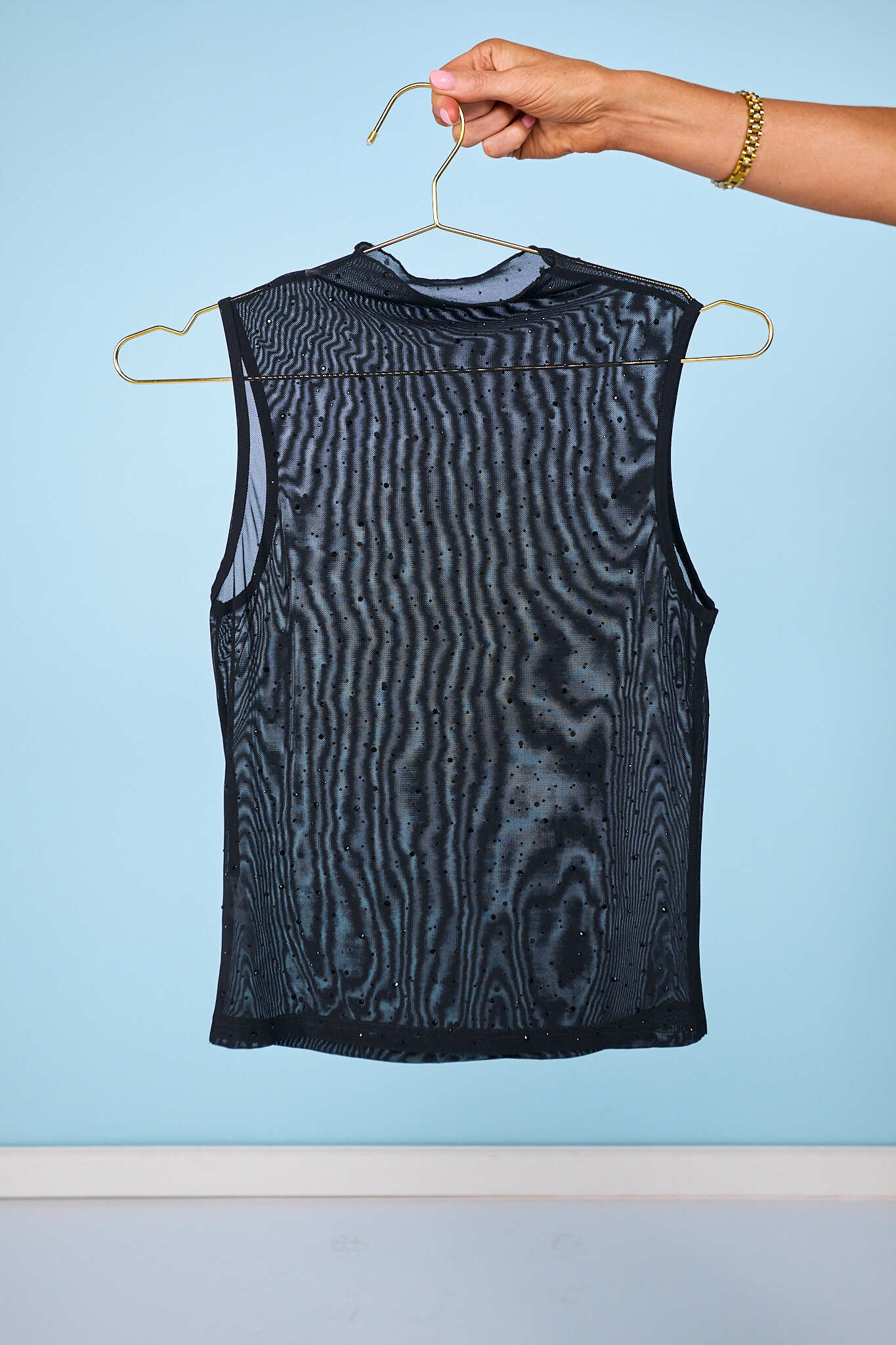 SSYS Vera Gemstone Sleeveless Mesh Top In Black