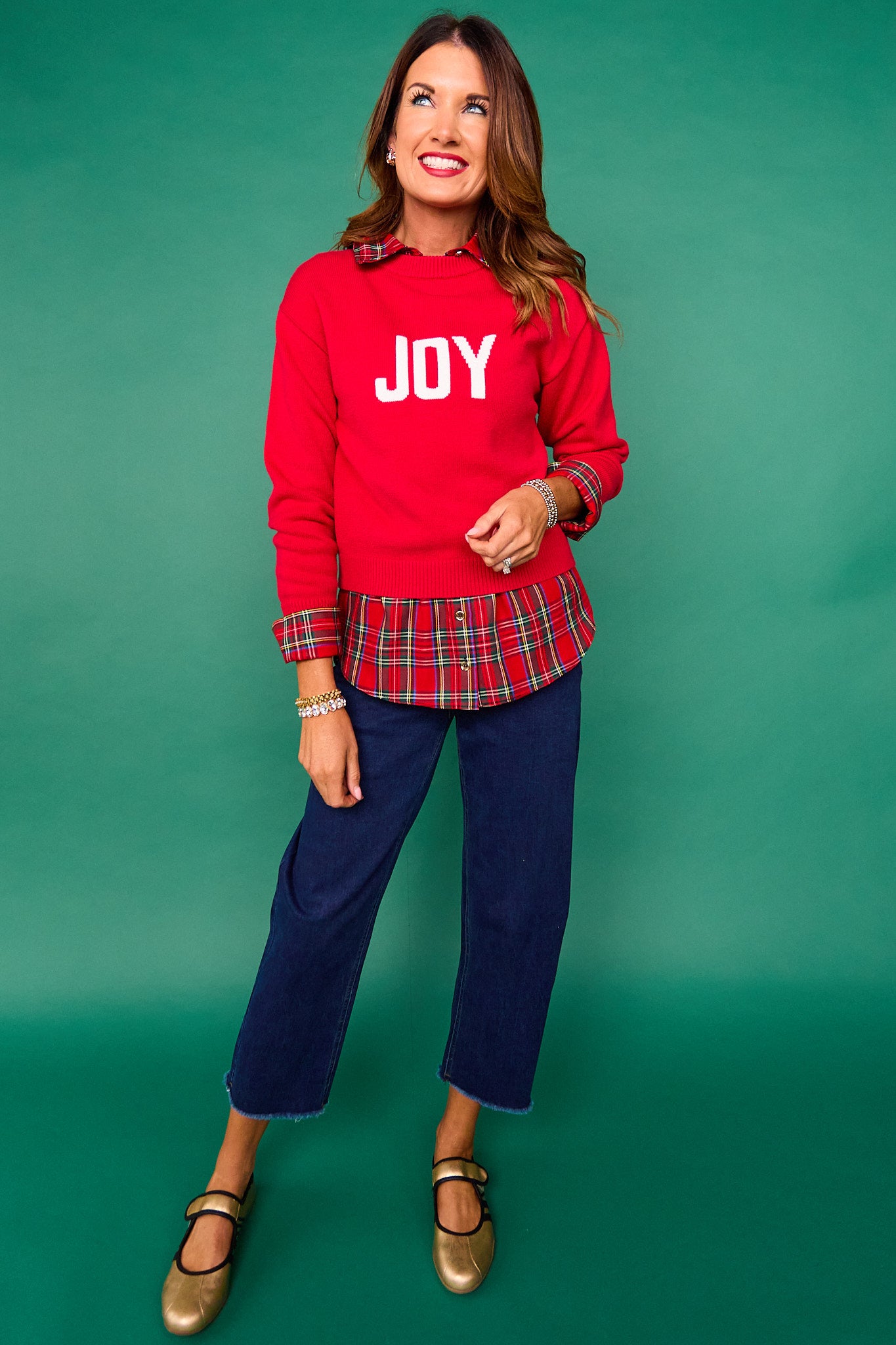 SSYS Joy Crew Neck Long Sleeve Sweater In Red