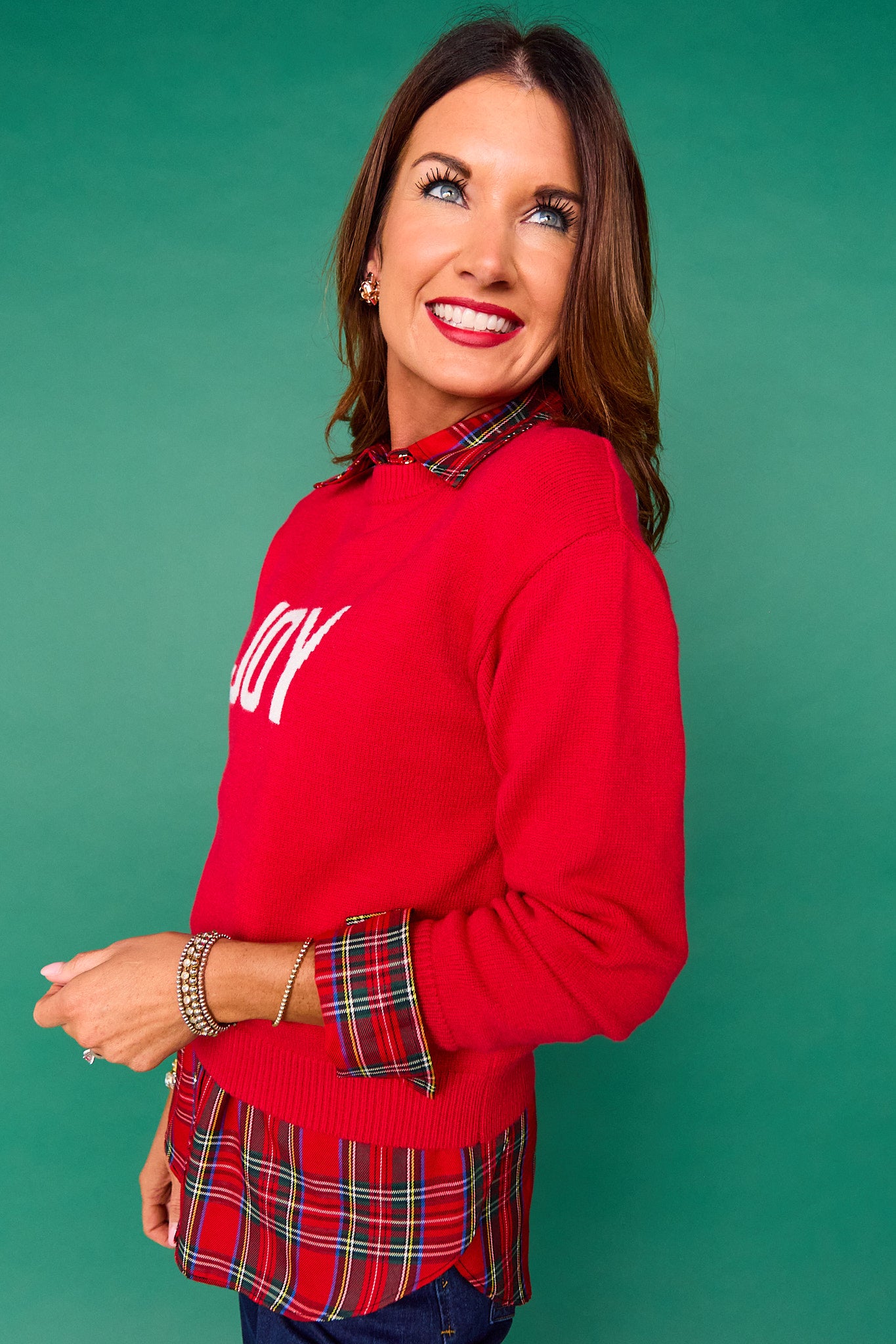 SSYS Joy Crew Neck Long Sleeve Sweater In Red