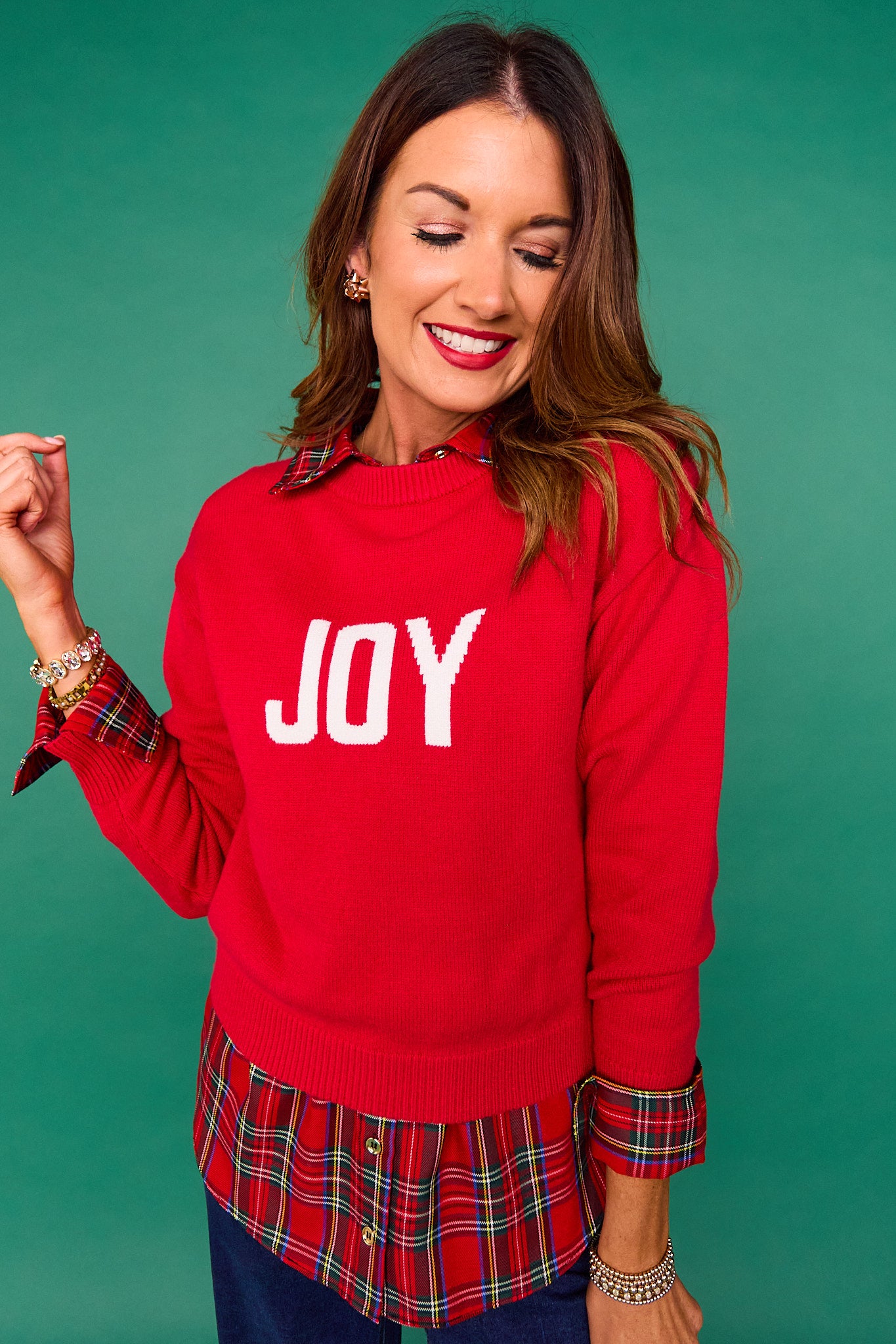 SSYS Joy Crew Neck Long Sleeve Sweater In Red