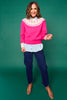 SSYS Keira Crew Neck Long Sleeve Wreath Sweater In Hot Pink