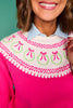 SSYS Keira Crew Neck Long Sleeve Wreath Sweater In Hot Pink