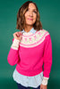 SSYS Keira Crew Neck Long Sleeve Wreath Sweater In Hot Pink