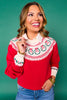 SSYS Keira Crew Neck Long Sleeve Wreath Sweater In Red