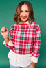 SSYS Keira Crew Neck Long Sleeve Plaid Sweater In Red Green