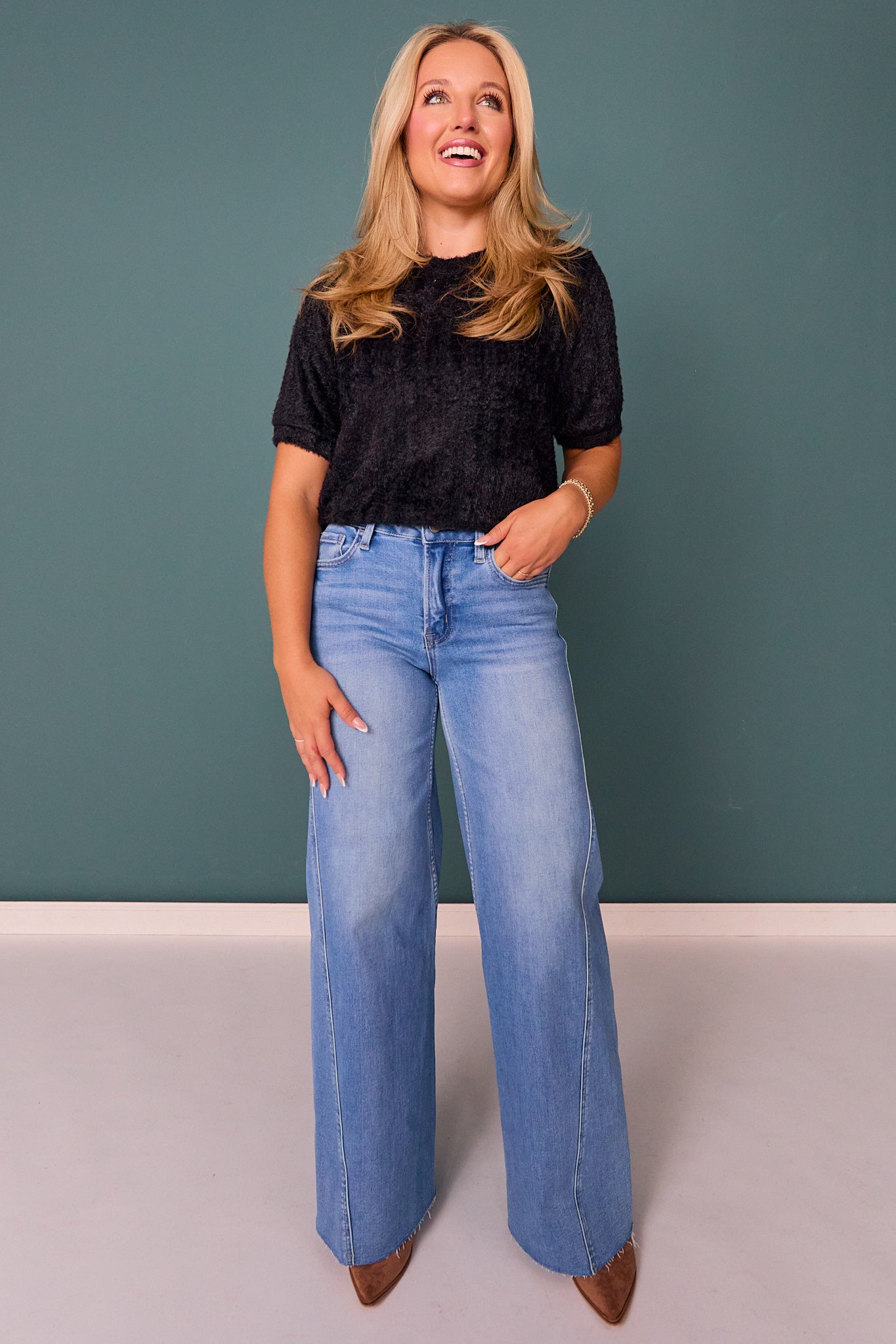SSYS Nikki Short Sleeve Furry Sweater Top In Black *FINAL SALE*