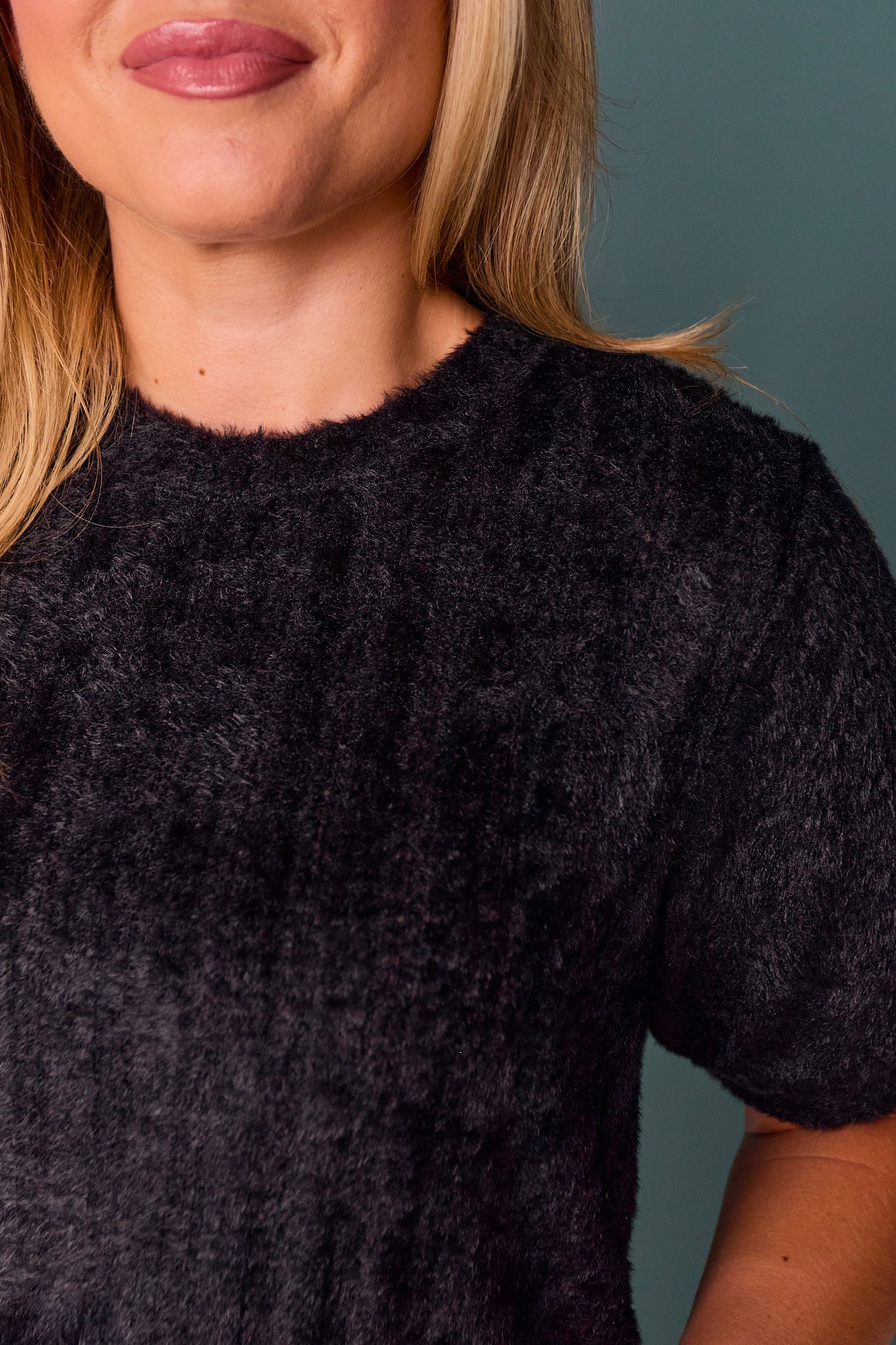 SSYS Nikki Short Sleeve Furry Sweater Top In Black *FINAL SALE*