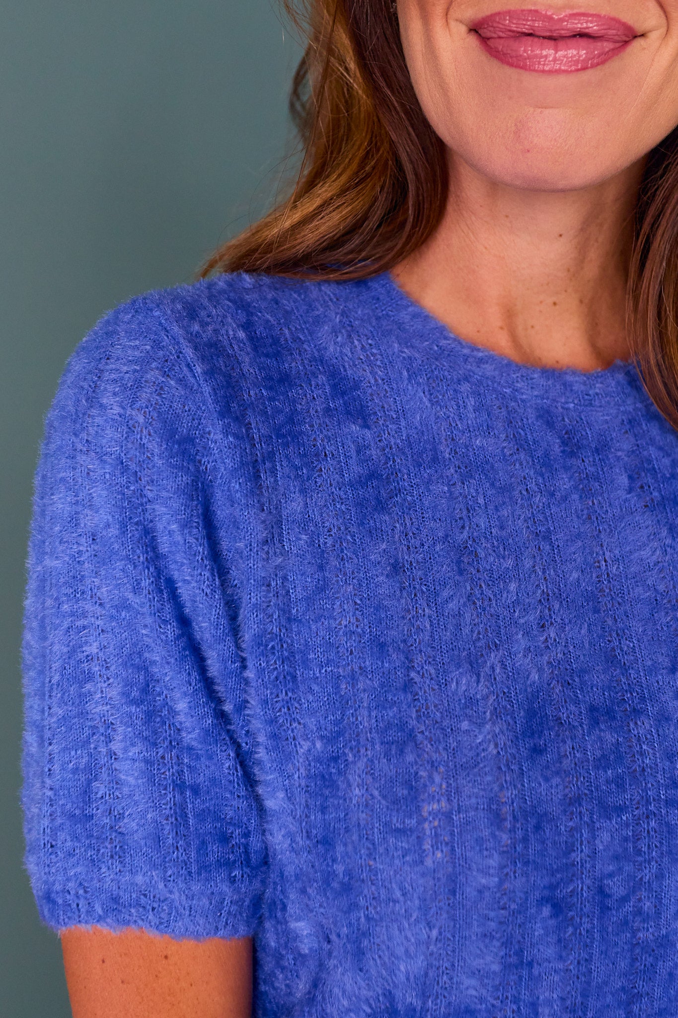 SSYS Nikki Short Sleeve Furry Sweater Top In Royal *FINAL SALE*