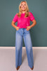 SSYS Nikki Short Sleeve Furry Sweater Top In Hot Pink *FINAL SALE*