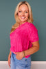 SSYS Nikki Short Sleeve Furry Sweater Top In Hot Pink *FINAL SALE*