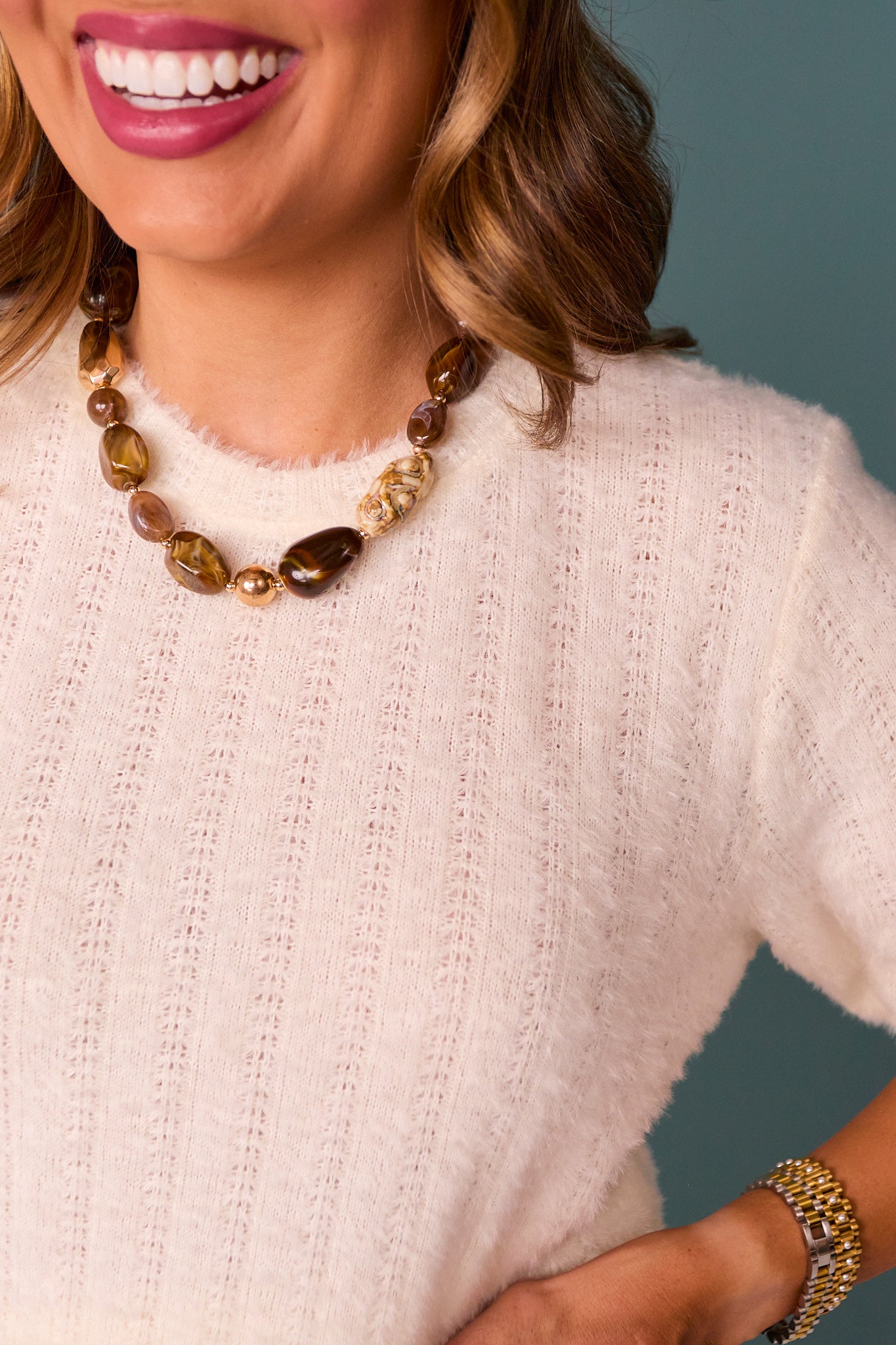 SSYS Nikki Short Sleeve Furry Sweater Top In Ivory *FINAL SALE*
