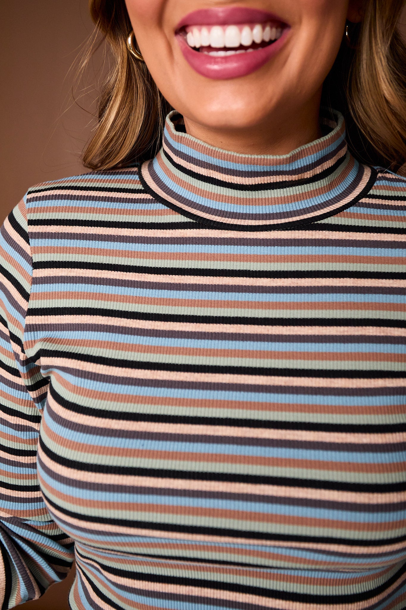 SSYS Odette Long Sleeve Striped Turtleneck In Cornflower