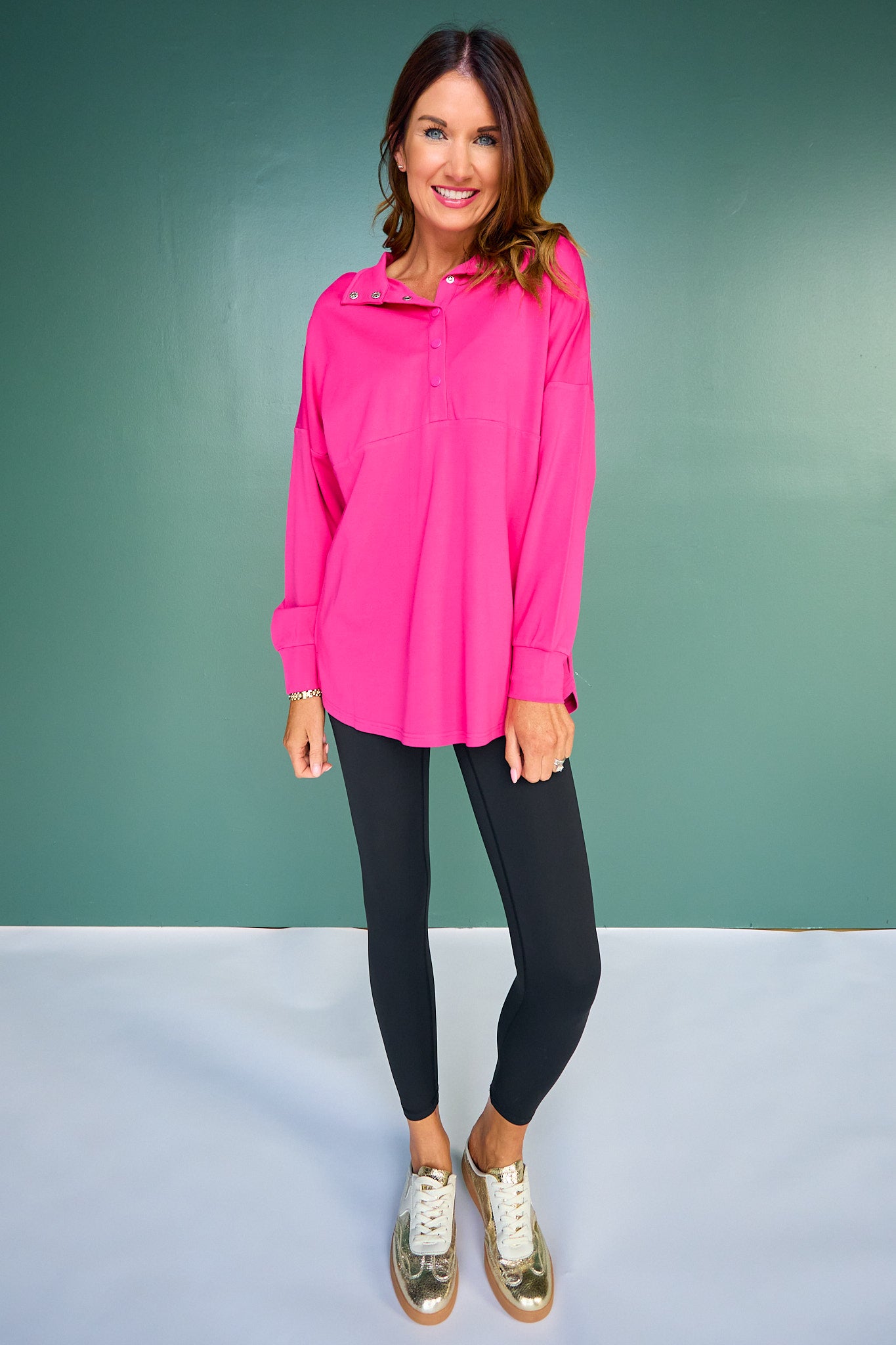 SSYS Soleil Long Sleeve Ponte Top In Hot Pink