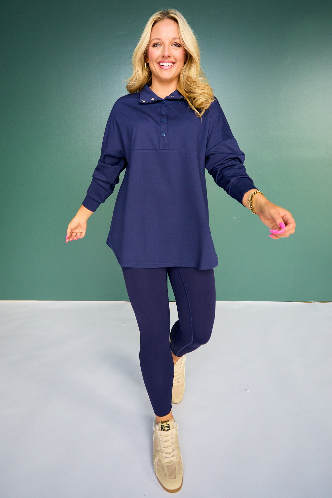 SSYS Soleil Long Sleeve Ponte Top In Navy