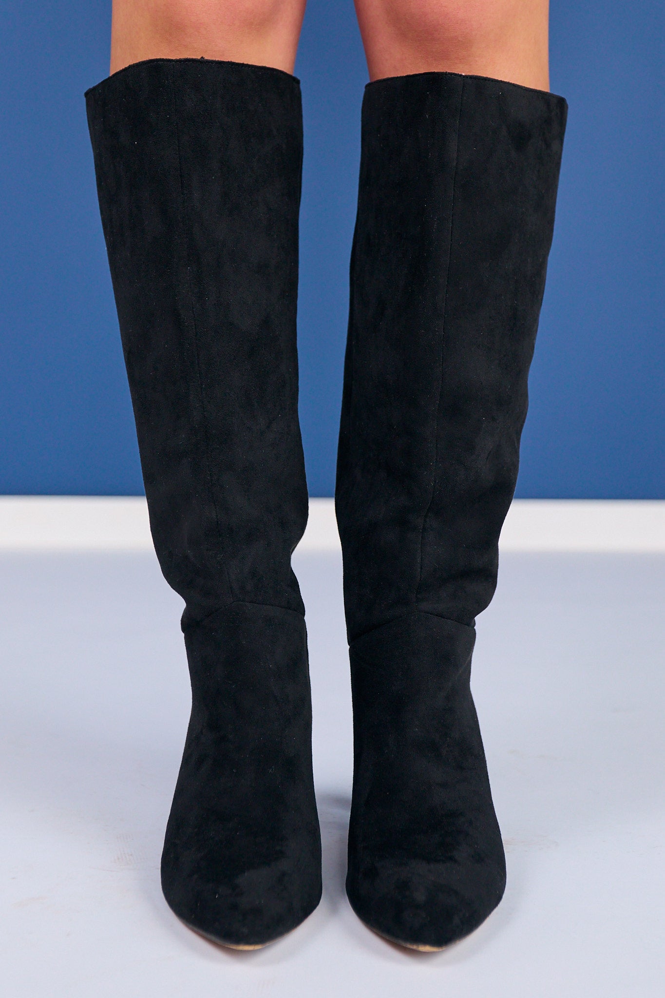 Black Faux Suede Tall Heeled Boots