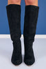 Black Faux Suede Tall Heeled Boots