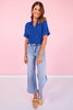 SSYS Harlie Short Sleeve Collared V Neck Waffle Knit Top in Dark Blue *FINAL SALE*
