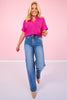 SSYS Harlie Short Sleeve Collared V Neck Waffle Knit Top in Pink *FINAL SALE*