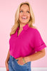 SSYS Harlie Short Sleeve Collared V Neck Waffle Knit Top in Pink *FINAL SALE*