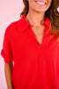 SSYS Harlie Short Sleeve Collared V Neck Waffle Knit Top in Red *FINAL SALE*