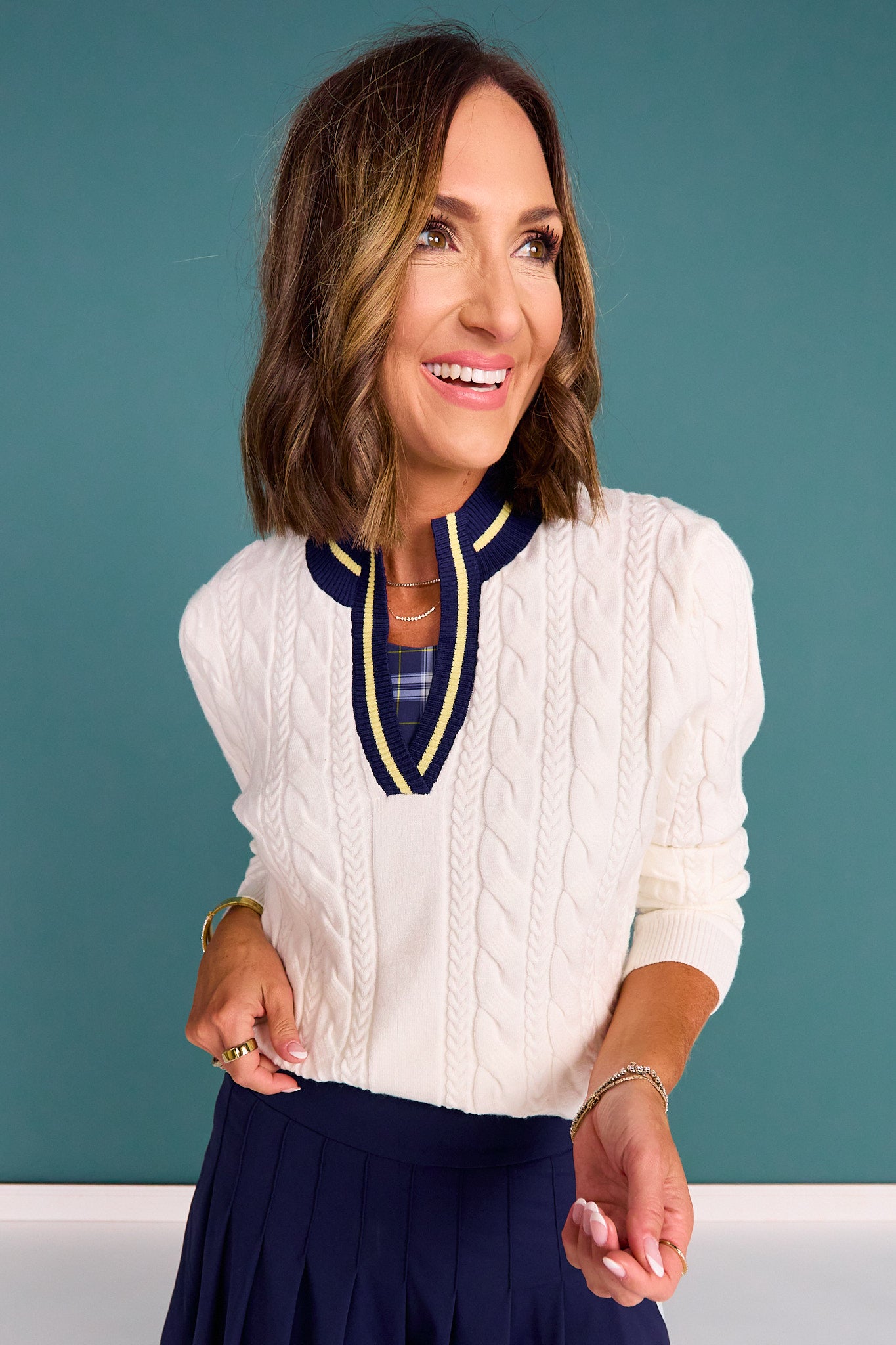 SSYS Lisette Contrast Collar Long Sleeve Sweater In Ivory