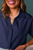 SSYS Elsie Short Sleeve Collared Button Down Poplin Top in Navy
