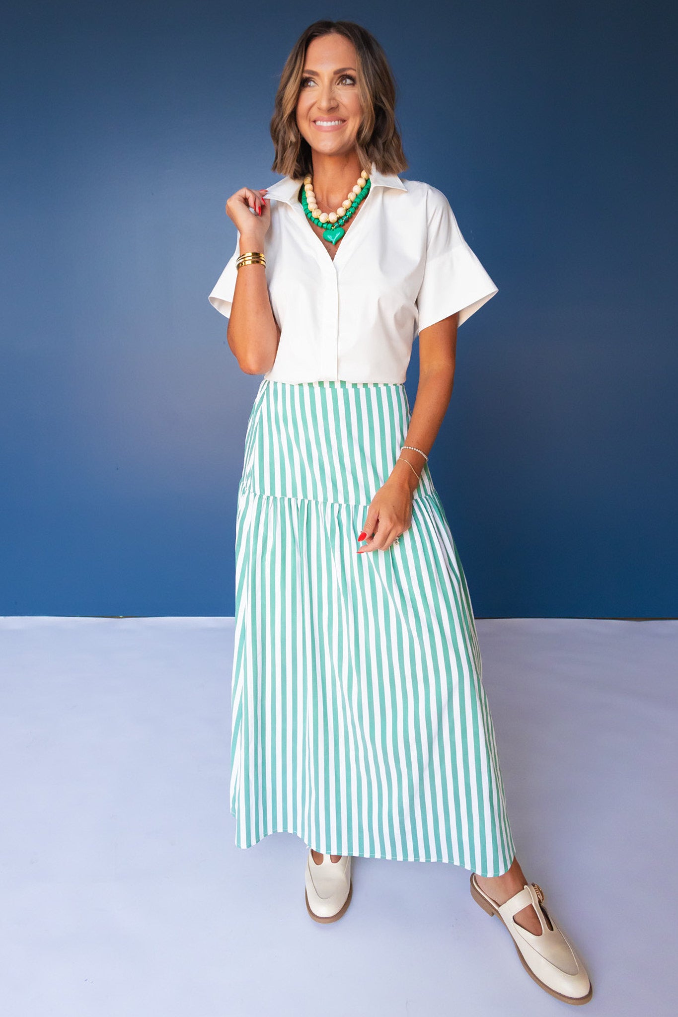 SSYS Elsie Short Sleeve Collared Button Down Poplin Top in White
