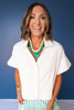 SSYS Elsie Short Sleeve Collared Button Down Poplin Top in White