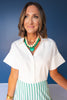 SSYS Elsie Short Sleeve Collared Button Down Poplin Top in White