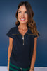 SSYS Baylee Half Zip Cap Sleeve Knit Top in Navy