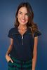 SSYS Baylee Half Zip Cap Sleeve Knit Top in Navy